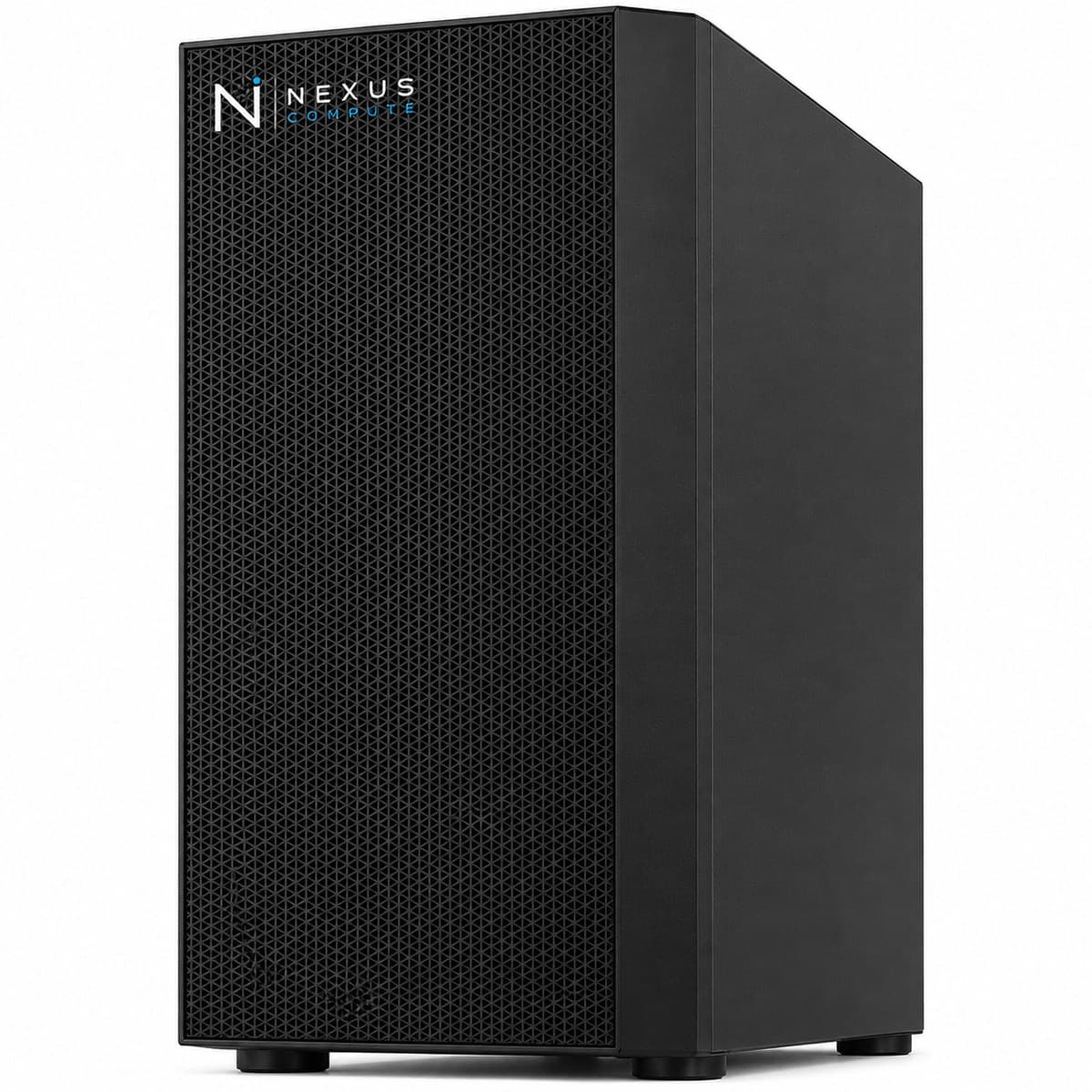 Nexus Compute tower workstation chassis, front three-quarter view